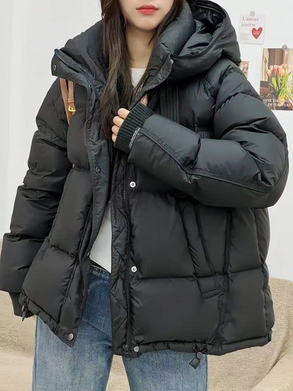 2025 New Women's Hooded Down Jacket 90% Duck Down Thickened Short Down Jacket Casual Versatile Fashion Cuffs Label Warm Coat