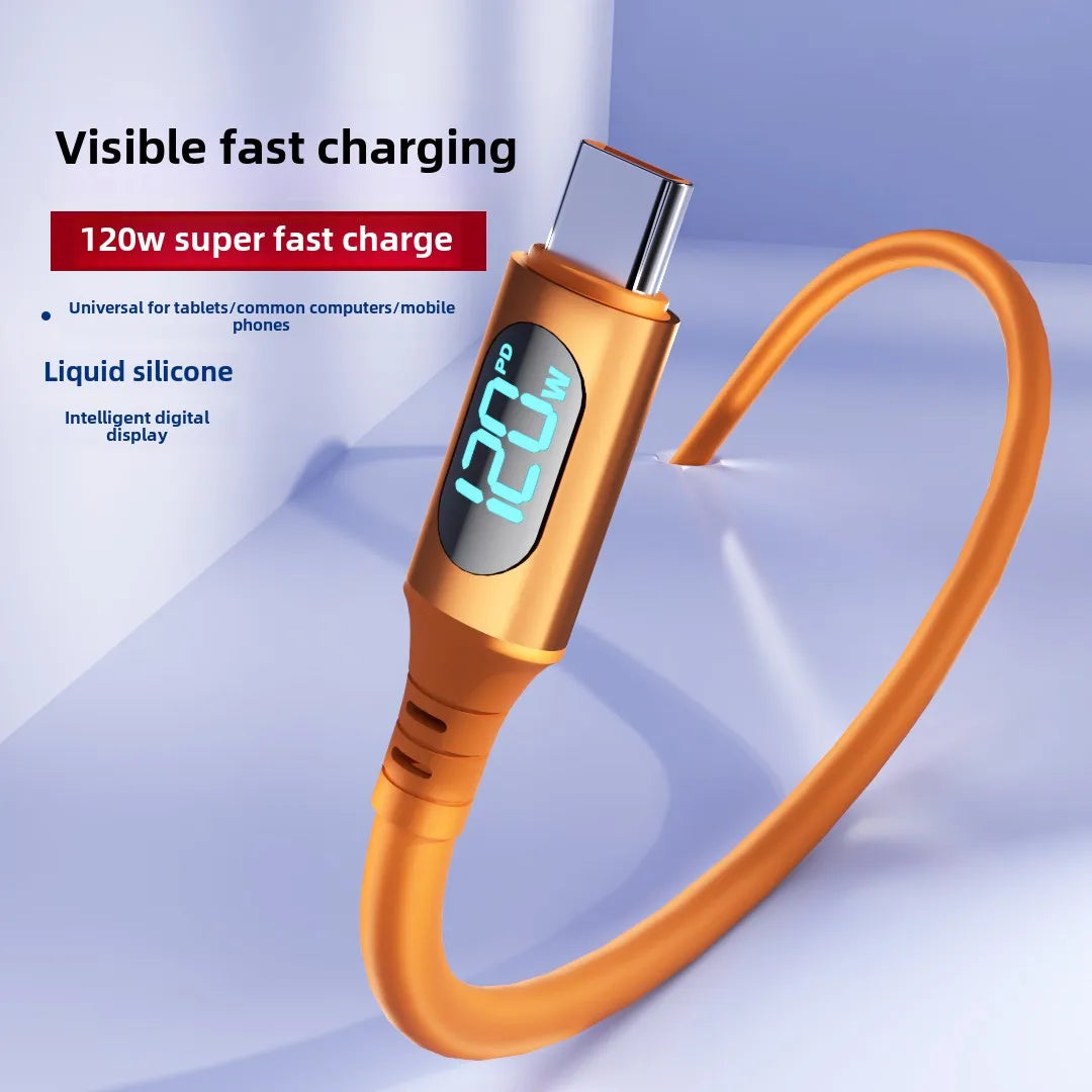 NNBILI 120W 6A Fast Charge USB Type C Quick Charge Cable For Huawei P70 Samsung OnePlus Realme Phone LED Digital Display Cables