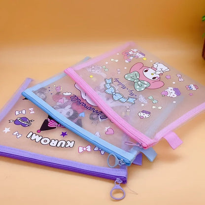 Sanrio Mesh Pen Bag Kuromi Cinnamoroll Cartoon Student Waterproof Storage Bag Translucent Matte Student Supplies