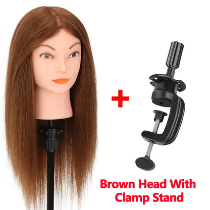 100% Human Hair Mannequin Head for Cosmetology Styling Training Practice Can Be Curled Straighten Professional Mannequin Head