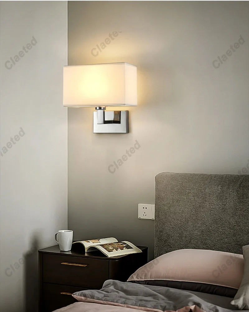LED Fabric Lampshade E27 Decorative Wall Lamp Indoor Corridor Living Room Bedroom Bedside Wall Lamp Decorative Lighting Fixture