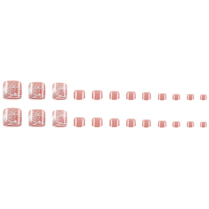 24 Pcs French Design Fake Toe Nail Press on Toe Nail Summer False Nails Acrylic Reusable Toe Nail Decorated Nails With Tool Kit