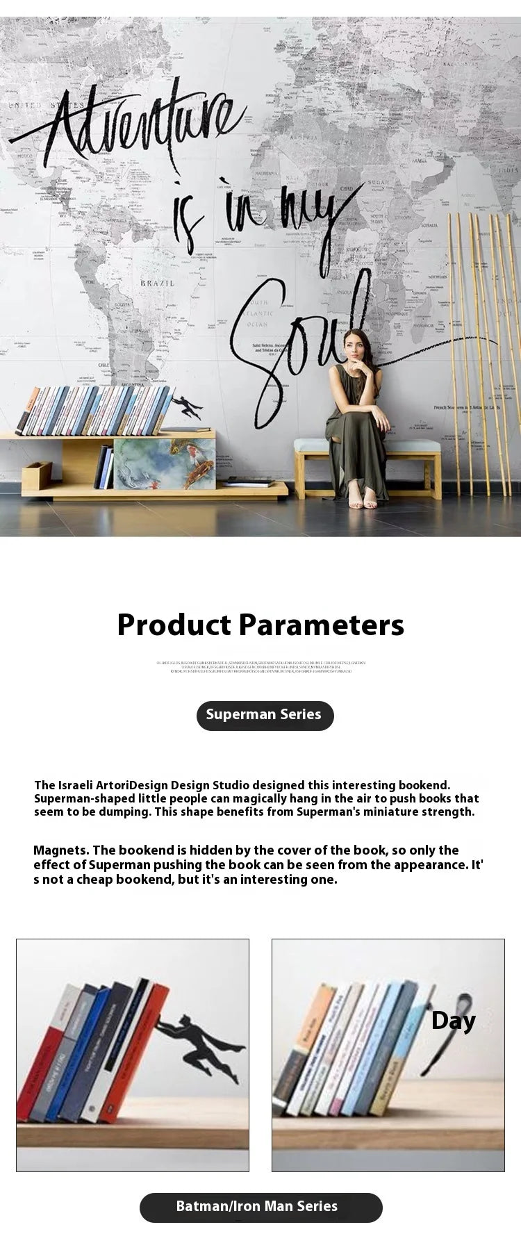 Creative Superman Metal Bookshelf Book Stand Creative Book Block Book Shelves Book Shelves Desk Book Storage Decorative Gift