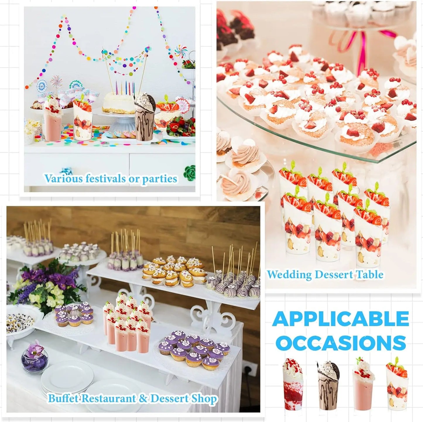 40PCS 80ml Plastic Pudding Cups Ice-Cream Mousse Dessert Picnic Party Packing Dessert Cups Christmas Supplies Matching spoon