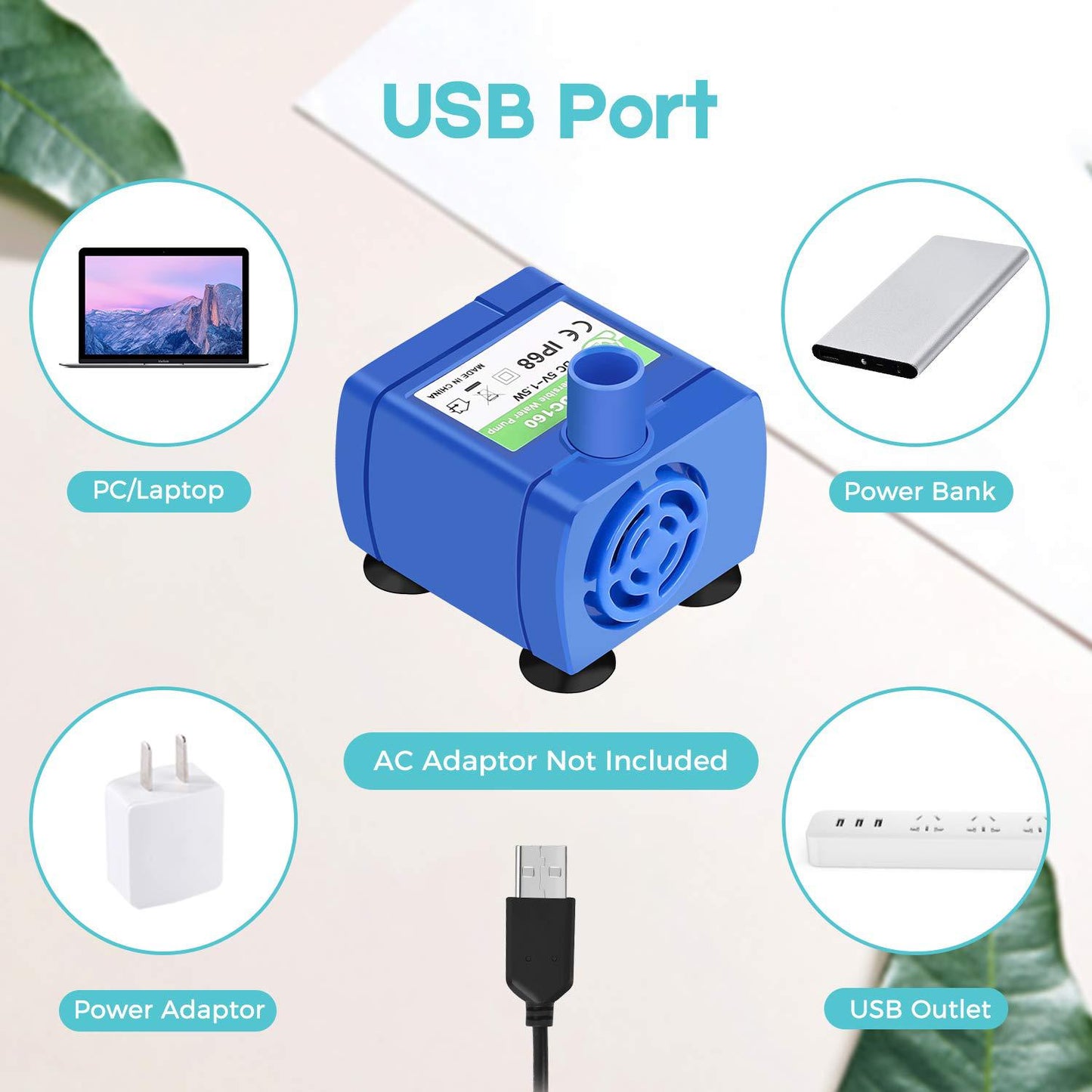 Pet USB Water Pump LED Light Pet Cat Water Fountain Motor Accessories Replacement for Cat Flowers Drinking Bowl Water Dispenser