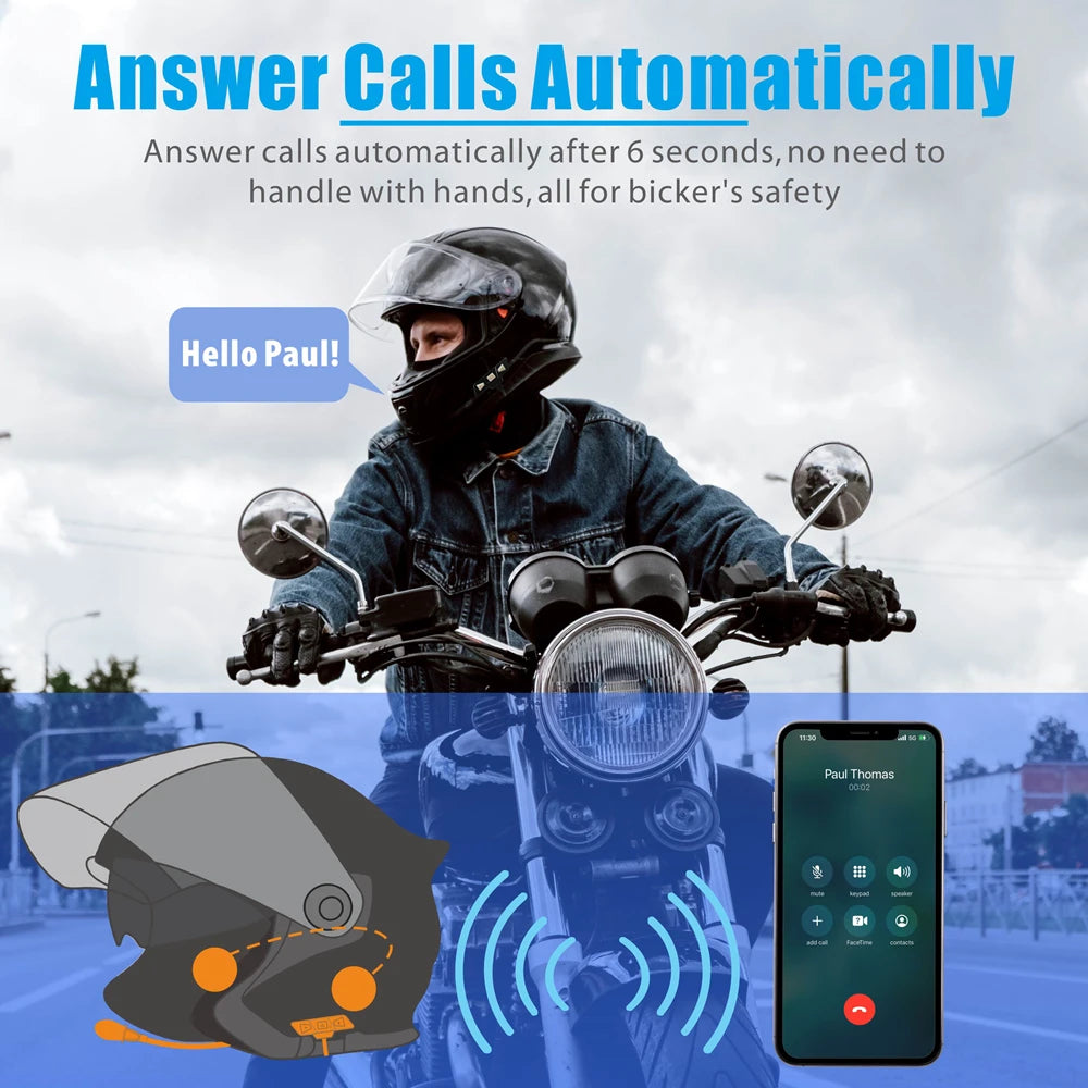 Bluetooth 5.2 Motorcycle Helmet Headset Wireless Handsfree Stereo Music Player Moto Headphone Noise Reduction Earphone With Mic