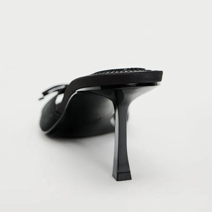 Women Heels Sandals Fashion Heel Slippers Lace Mesh Bow Luxury Sandals Zapatos De Mujer