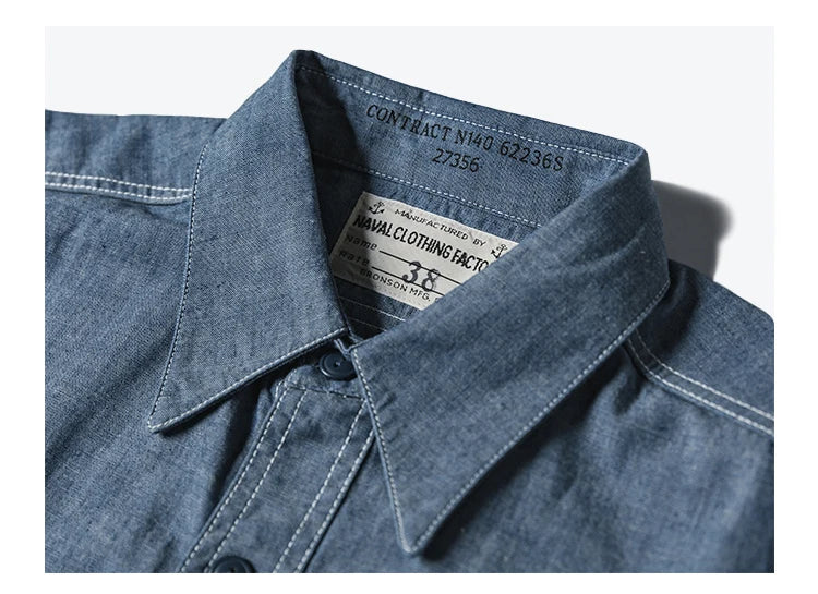 Bronson Repro USN Chambray Work Shirt Rugged Men's Selvedge Workwear Light Blue