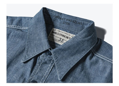 Bronson Repro USN Chambray Work Shirt Rugged Men's Selvedge Workwear Light Blue
