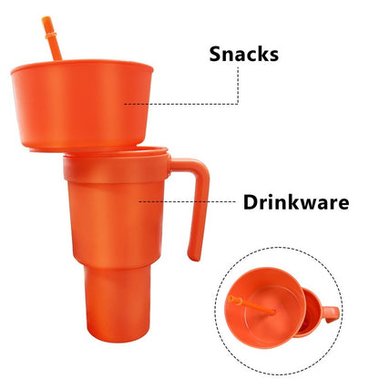 2 in 1 Popcorn Beverage Cup Snack 1000ML Straw Cup with Handle Water Bottles with Straw Coffee Cup Mug Leak-Proof For Kids Adult