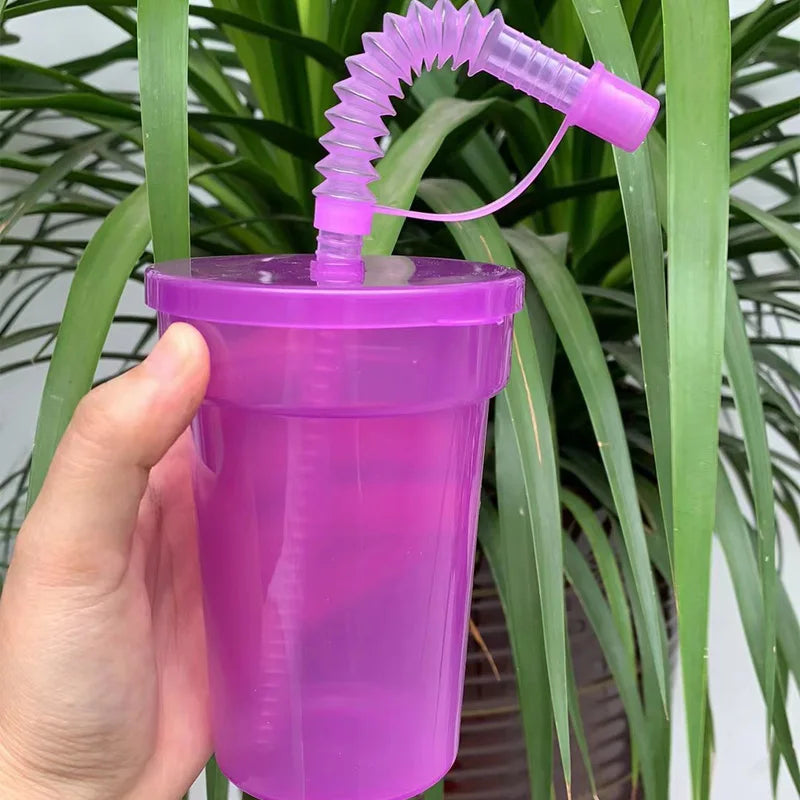 Neon Sipper Cups Reusable Spill-Proof Drinking Cups with Lids and Straws for Birthday Party Travel Xmas Juice Mug Water Bottle