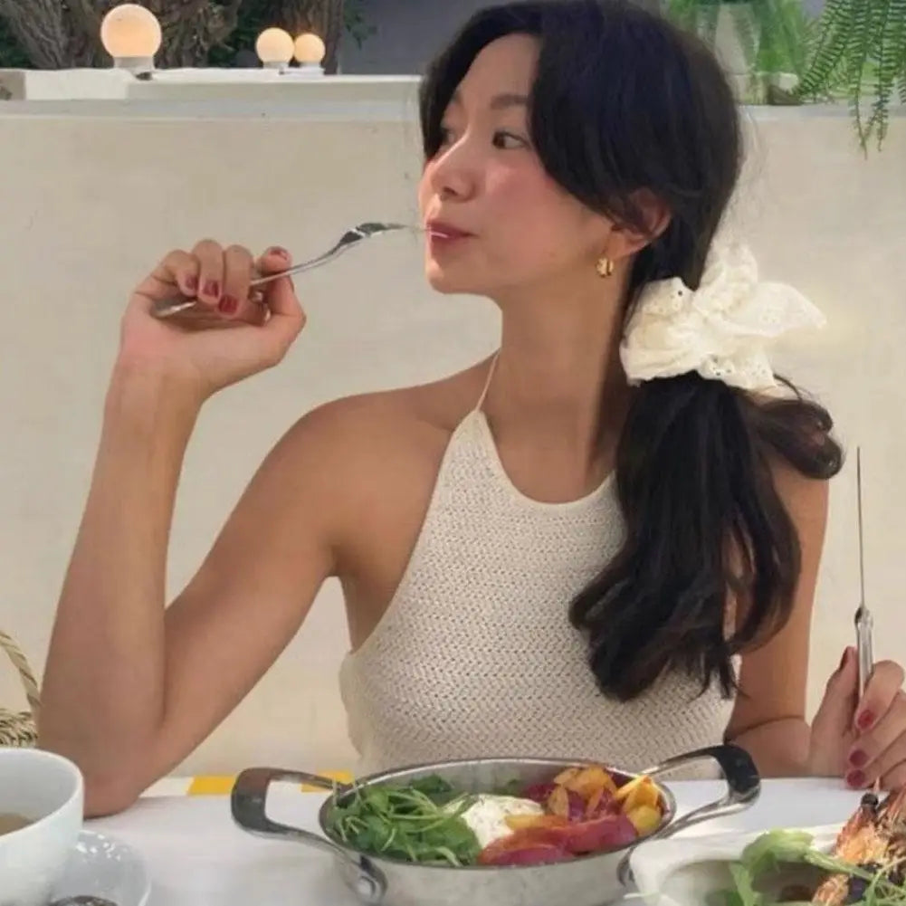 Fashion Lace Scrunchies French Romantic Elastic Hair Bands Girls Solid Ponytail Holder Headwear Hair Rope Women Hair Accessories