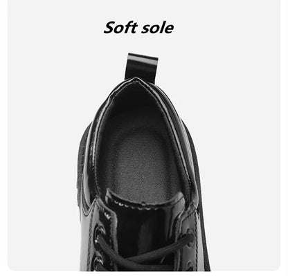 STRONGSHEN Men Patent  Leather Shoes Round Toe Casual Platform Business Shoes Fashion Wedding Banquet Party Formal Dress Shoes