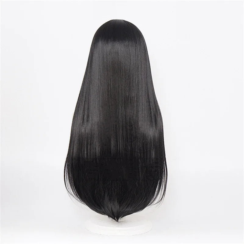 Cartoon Character Cosplay Hair Extensions Synthetic Wigs Natural Breathable Head Cover Black Long Straight Wig Hat for Women