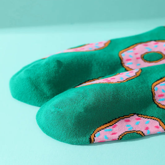 A pair of novelty interesting donut socks comfortable and breathable suitable for Halloween Christmas Valentine's Day Gifts
