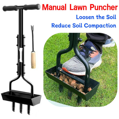 Manual Lawn Aerator Lawn Aerator Coring Tool with Cleaning Tool Grass Aeration Gardening Tool T-shaped Handle for Lawn Yard Care