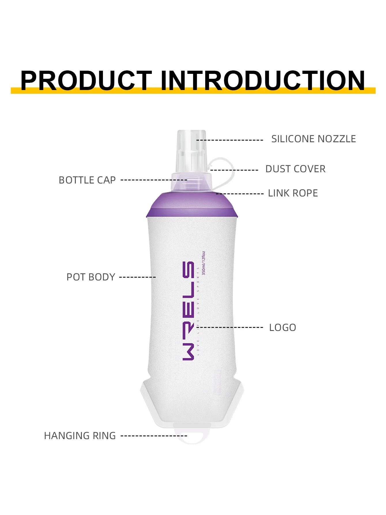 WRELS Foldable Silicone Soft Flask Water Bottle for Outdoor Sport  Running Camping Folding TPU Soft Flask Water Bag BPA Free