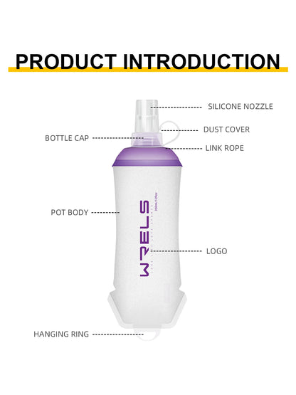 WRELS Foldable Silicone Soft Flask Water Bottle for Outdoor Sport  Running Camping Folding TPU Soft Flask Water Bag BPA Free