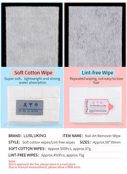 450pcs Lint-Free Nail Polish Remover Wipes Cotton Wipes Manicure Cleaner UV Gel Nail Polish Removal Pads Papers Cleansing Tools