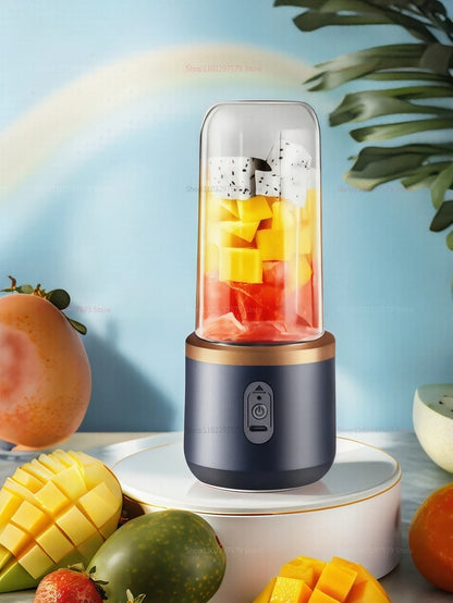 Double Cup Portable Fruit Juice Blender 6 Blades USB Rechargeable Wireless Juicer Machine 400ml Personal Juice Extractor