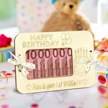 1pc Personalized Wooden Wallet Gifts - Balloon Pattern Cash Gifts, Birthday Cash Wallet Gifts, Birthday Party Gifts