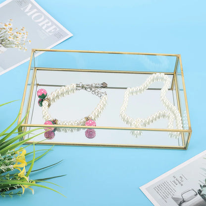Cosmetics Storage Box Vintage Metal Glass Gold Tray Jewelry Large Capacity Cosmetics Display Boxes for Bedroom Bathroom