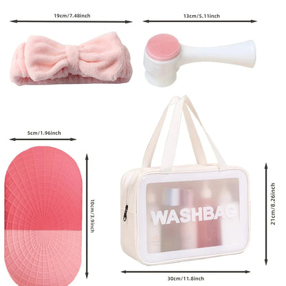 4-Piece Skin Care Gift Set: Ice Roller, Coral Fleece Headband, Makeup Bag and Cleansing Brush - Beauty Tools, Headband