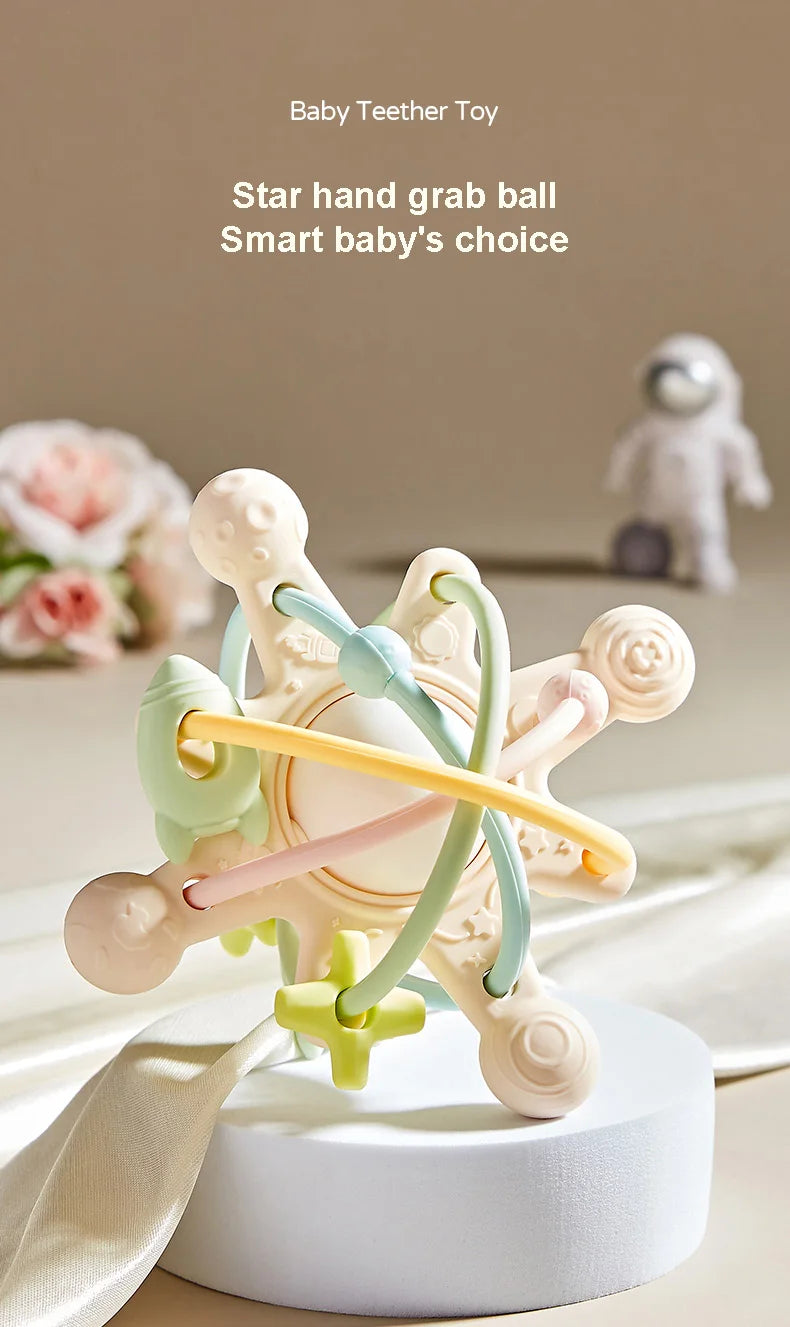 Baby Silicone Hand Catching Ball Baby Chewing Teether Toy Hand Bell 0-12 Months Newborn Sensory Educational Toys Infant Gift