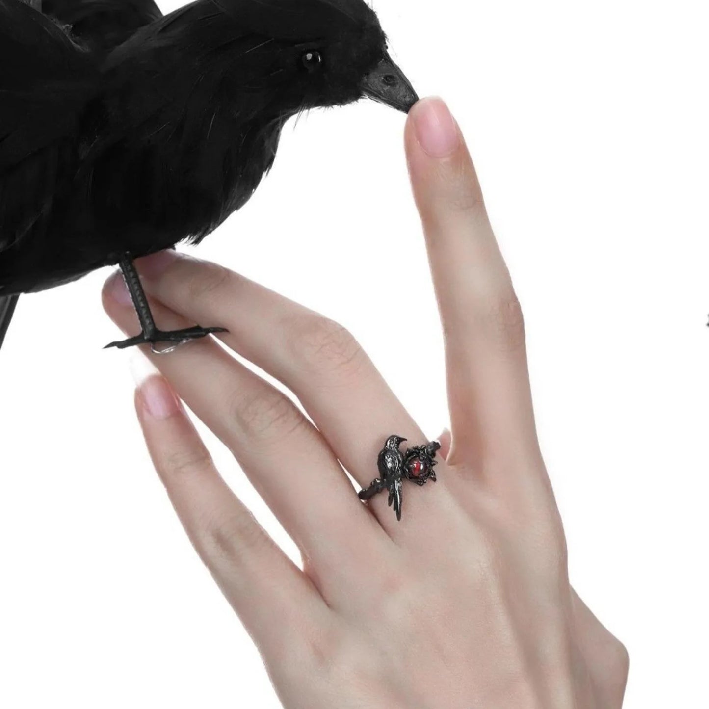 Black Raven Ring - Gothic Horror Handmade Artisan Rings, Promise Cubic Zirconia Jewelry Gift for Women