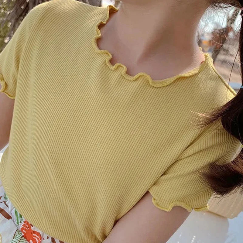 Baby Girls T-shirts for Kids Summer Sleeveless Knitted Tops Vest Outfits Girls Cute Halter Tops Tees Children Clothing 1-12 Year