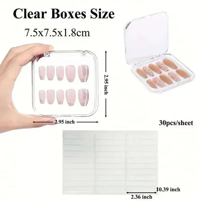 10PCS Press-On Nail Storage Acrylic Boxes with Adhesive Sheets Transparent Clear Nail Boxes Jewelry Storage Tool&Accessories