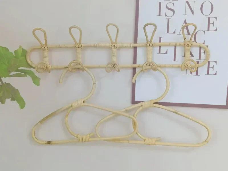 Rattan Wall Hooks Rattan Hanger Kids Garments Organizer Rack Clothes Hat Hanging Hook Kids Room Decor Hangers Clothing Storage