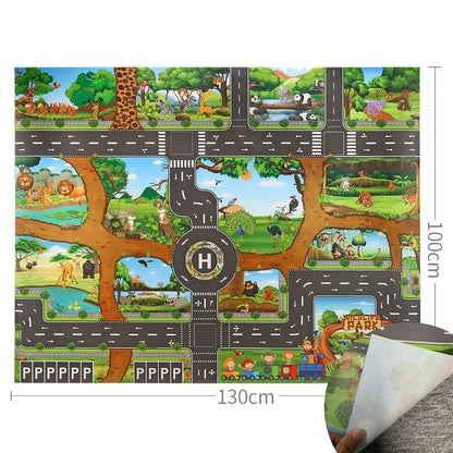 Children Playmat Activity Surface Waterproof Map Kids Animal Road Toy Baby Dinosaur Road Portable Carpet Farm Road Non-Toxic Mat