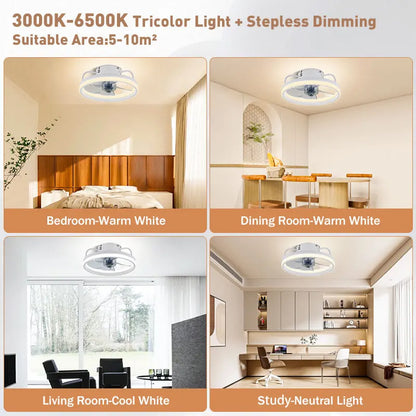 Smart Bedroom Ceiling Fans with Remote Control Low Profile 33CM 55W Dimmable LED Ceiling Fan with Lights  6 Wind Speeds Timing