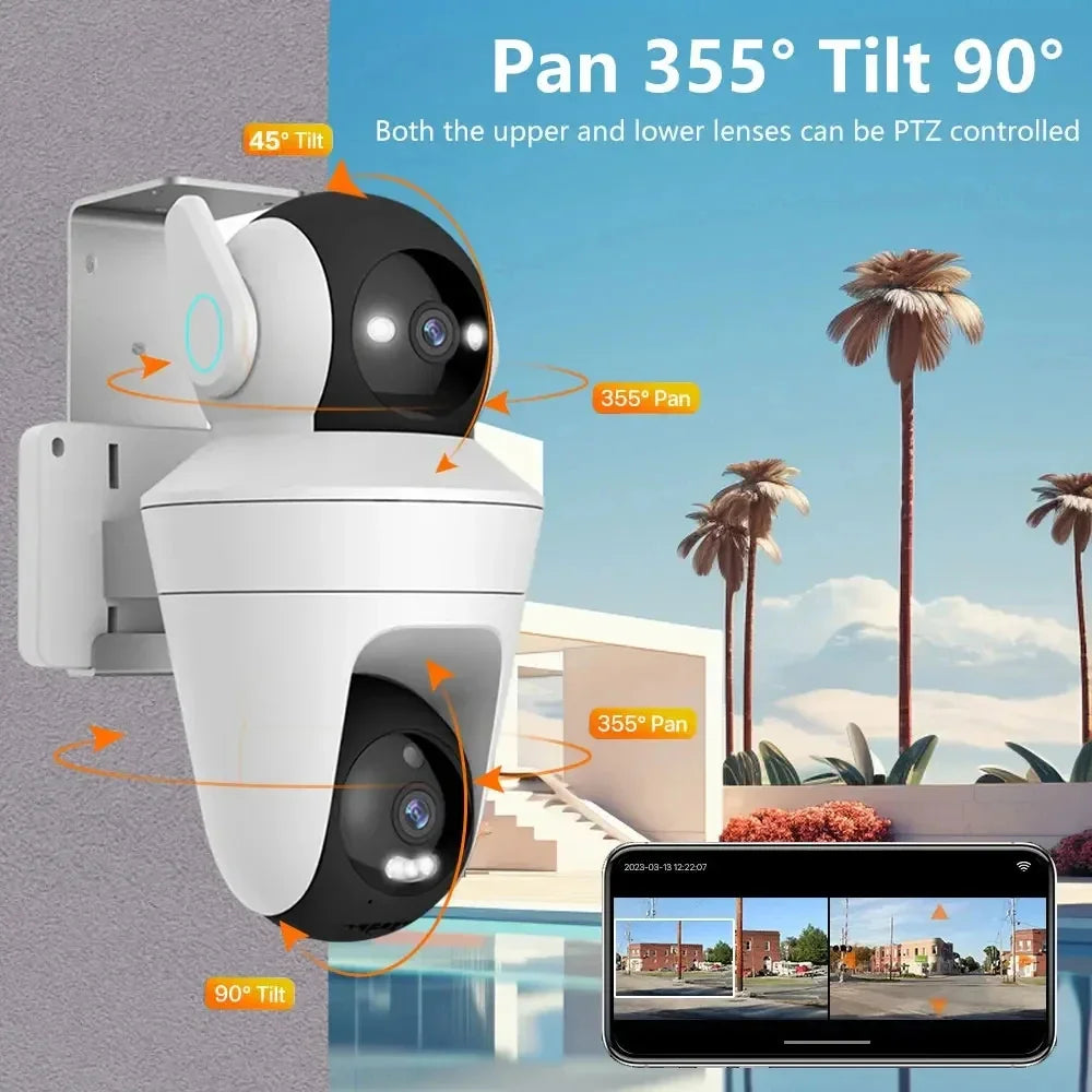 Smart WiFi Security Camera Outdoor Dual PTZ Control 10MP Dual Lens 360° Wireless Video Surveillance IP Camera Smart Home