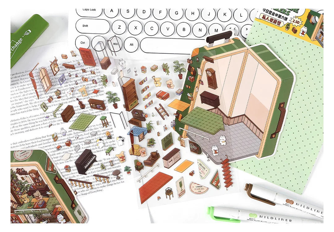 Creative Design Outdoor Scene Sticker for Student Cute Cartoon DIY Decor Landscaping Sticker Scrapbook Journal Student Sticker