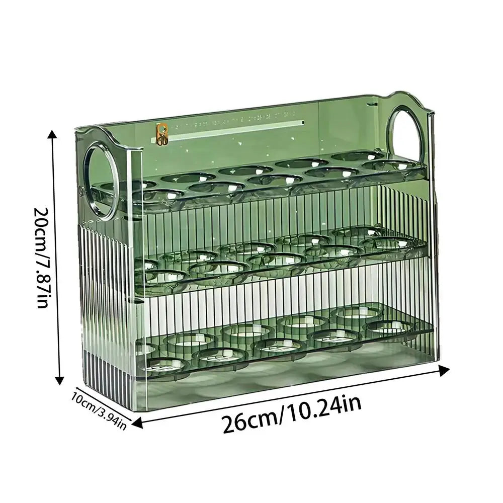 Egg Holder for Fridge 3-Tier Egg Organizer for Fridge With Time Scale Large Capacity Reversible Egg Rack Space-Saving Egg Keeper