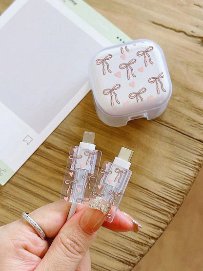 3-piece set Pink Bow Set Cable Protector for iPhone 20W UK HK Plug Charger Case Phone Wire Cord Organizers