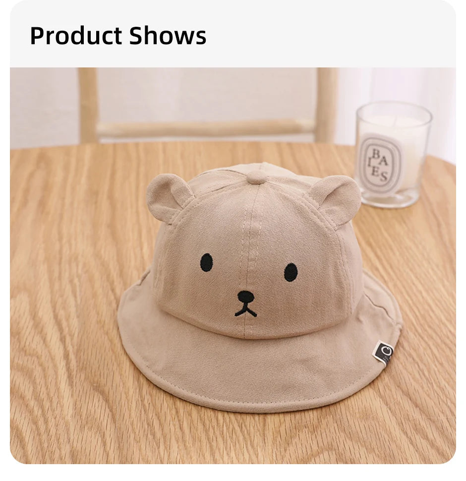 Cute Bear Baby Bucket Hat With Ears Boy Girl Cotton Kids Sun Hat Outdoor Summer Child Panama Cap