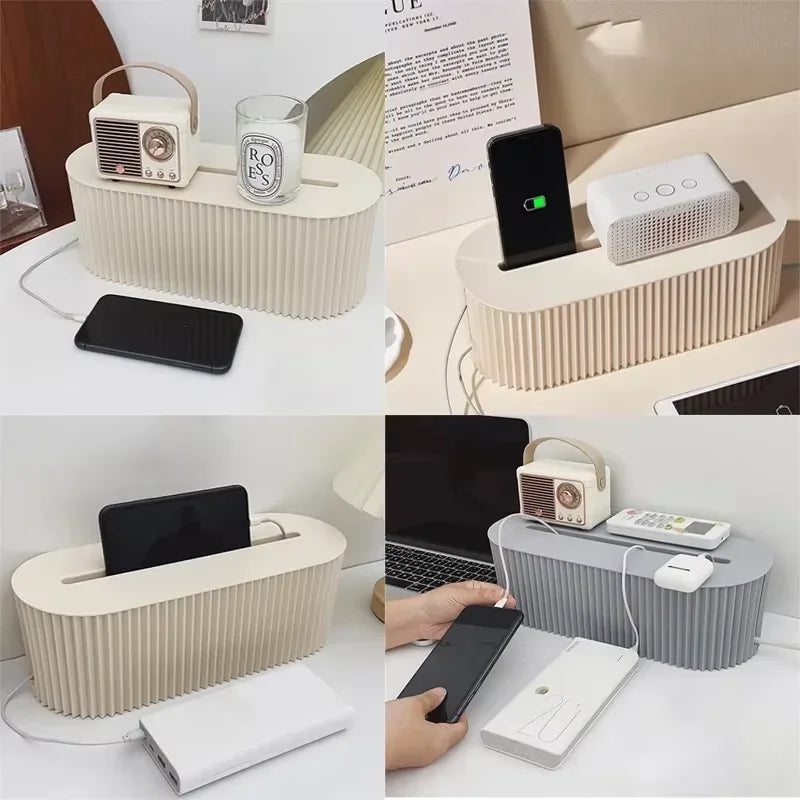 1pc Cable Storage Box With Lid For Office, High Capacity Cord Organizer, Space Saving Desktop Socket Cable Management Box