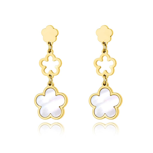 Trendy Stainless Steel White Shell Plum Flower Bohemia Party Earrings For Women Original Design Jewelry kolczyki