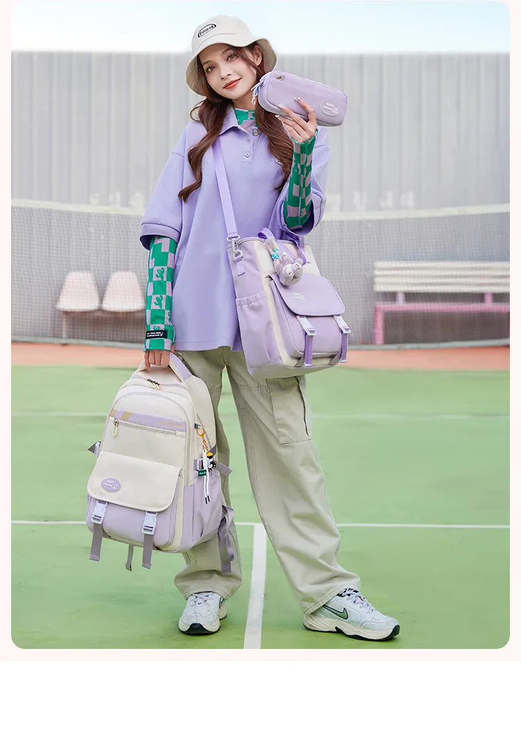 Cute Student Backpack 3pcs/set Primary Schoolbag Harajuku Kawaii Student Backpack Teenage Girls Handbag Large Capacity Rucksack