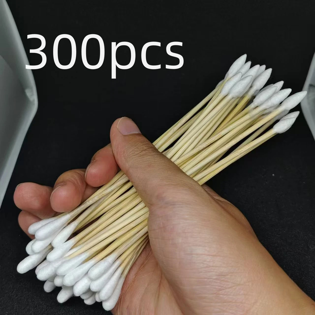 100/300PCS 6 Inch Precision Tips Cotton Swabs - Long Wooden Stick Cotton Buds Pointed Cotton Swabs With Case - Cotton