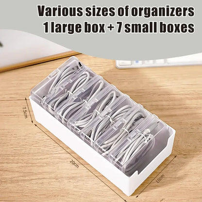 Cable Organizer Storage Box Set Durable Plastic Daily Office Supplies Sundries Charging Cord & Mobile Device Management Storage