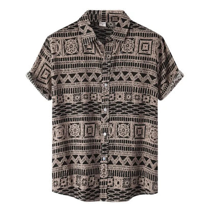 Ethnic style men's shirt Leisure beach breathable button shirts Outdoor street fashion short sleeved men's lapel Hawaiian tops