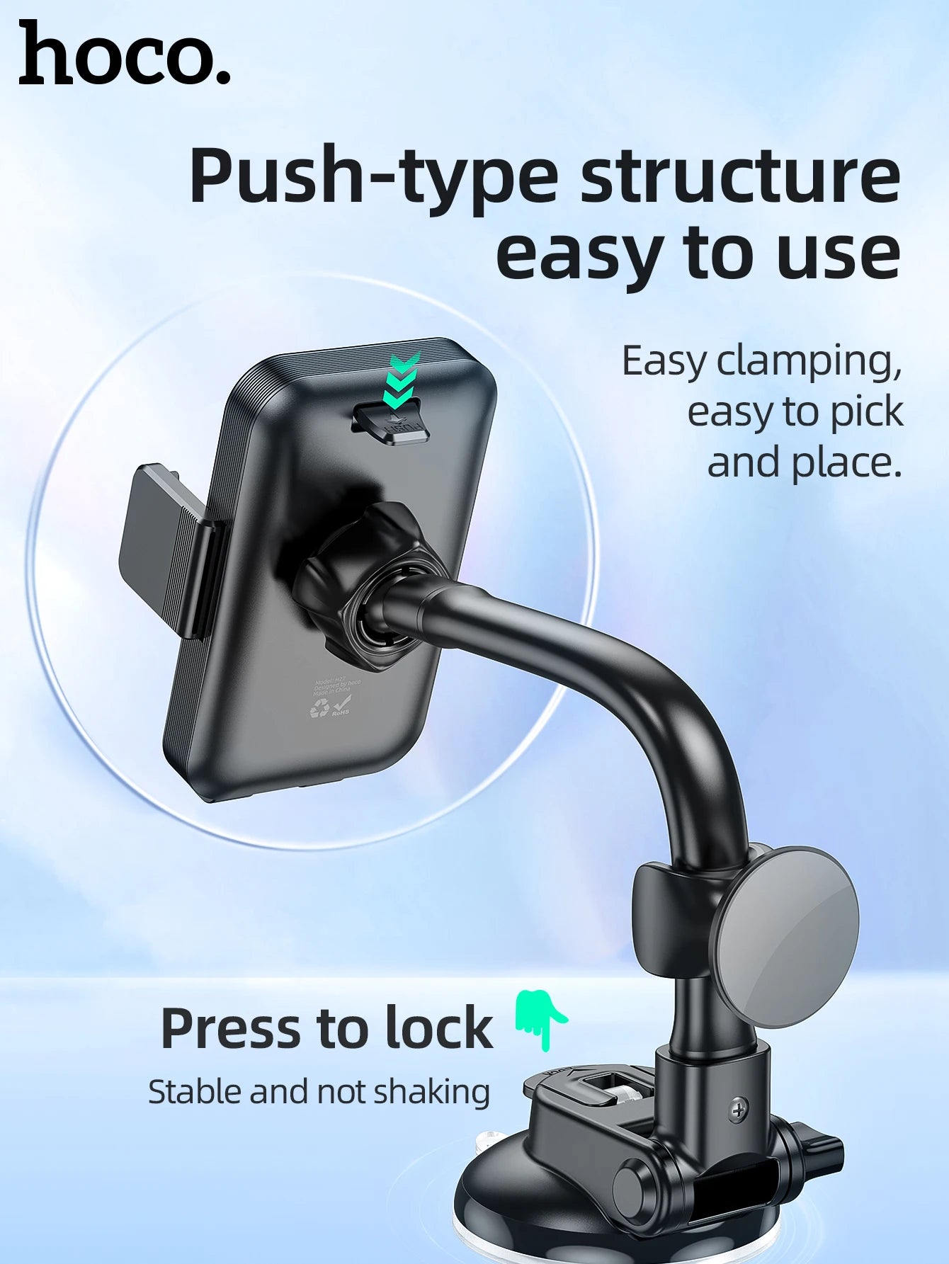 HOCO Car Center Console Windshield Phone Holder For iPhone 16/15 Pro Max Handsfree Universal Phone Mount For 4.7-7 inch Phones