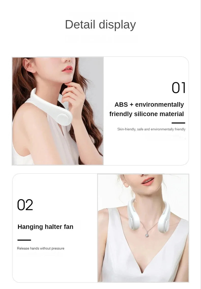 Portable Neck Fan, Mini Bladeless Hanging Neck Fan 1200mAh Rechargeable Air Cooler 3 Speed for Student Office Summer Sports Fans