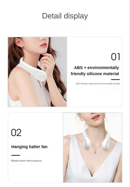 Portable Neck Fan, Mini Bladeless Hanging Neck Fan 1200mAh Rechargeable Air Cooler 3 Speed for Student Office Summer Sports Fans