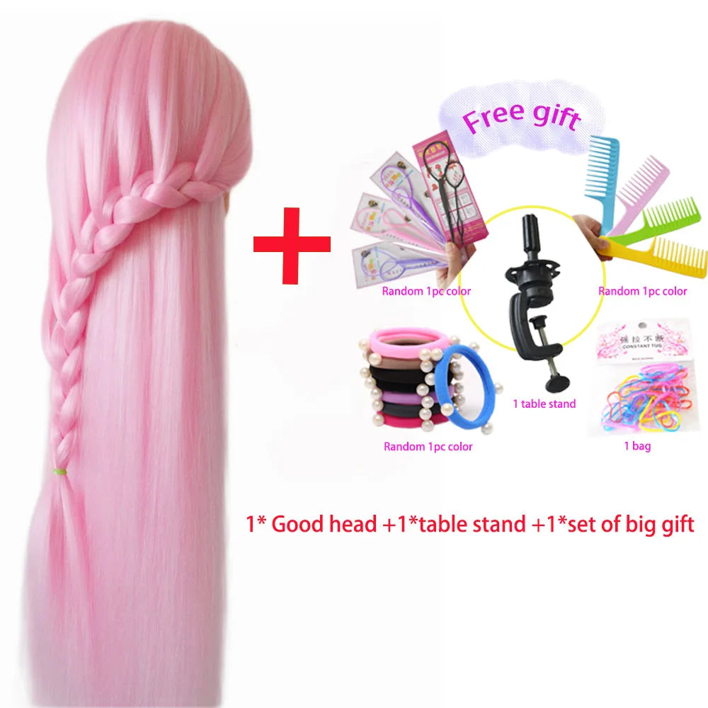 Training head with colorful hair 80cm very long synthetic hair for braiding hairstyle doll Head hairdressing head mannequin