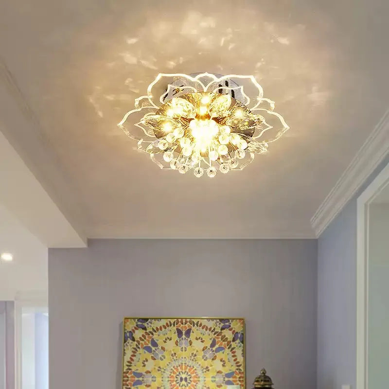 LED Crystal Ceiling Light Modern Flower Shape Ceiling Lamp Hallway Living Room Lamp Bedroom Kitchen Corridors Aisle Light